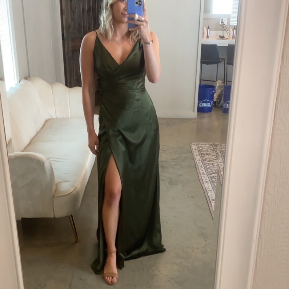 Unaltered David’s Bridal Martini Olive Galina Signature Bridesmaid Dress